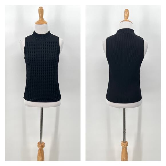 RAG AND BONE Ingrid Sleeveless Mock Neck Top Womens XS Black Open Knit Ribbed - Picture 1 of 14